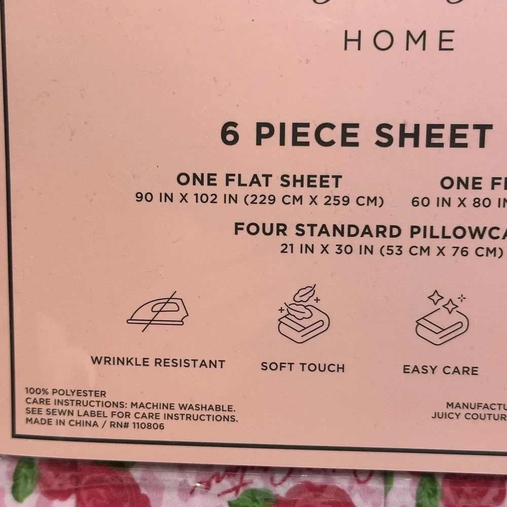 Juicy Couture Queen Sheet Set Pink Rose Leopard 6 Piece Bedding Set New